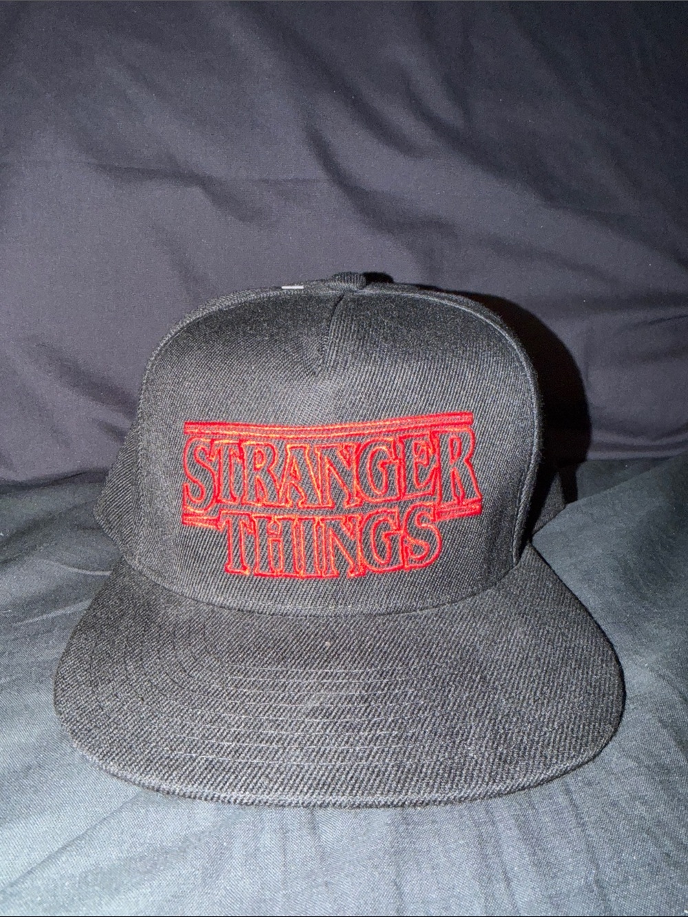 Netflix Stranger Things Black Snapback Hat with Red Embroidered Logo